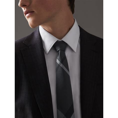 Check Silk Tie in Charcoal 